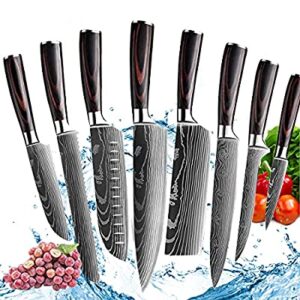 Kitchen Chef Knife Sets,8 Pieces Professional High Carbon Stainless Steel Chef Knives, Pakkawood Handle,3.5-9 Inch Ultra Sharp Cooking Knife for Vegetable Meat Fruit