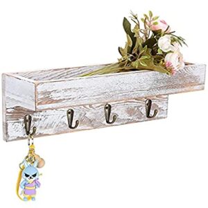 LOSOUR Key Holder for Wall with Shelf, Shabby Chic Hand Crafted Entryway Mail and Key Holder Wall Mount with 4 Hooks